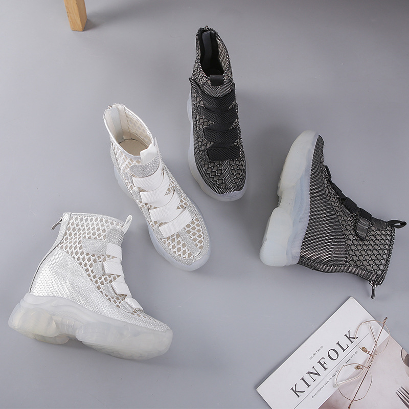 Ghete scurte pentru femei, talpă groasă, upper din plasă respirantă, creștere înălțime, stil primăvară-vară-toamnă 2026