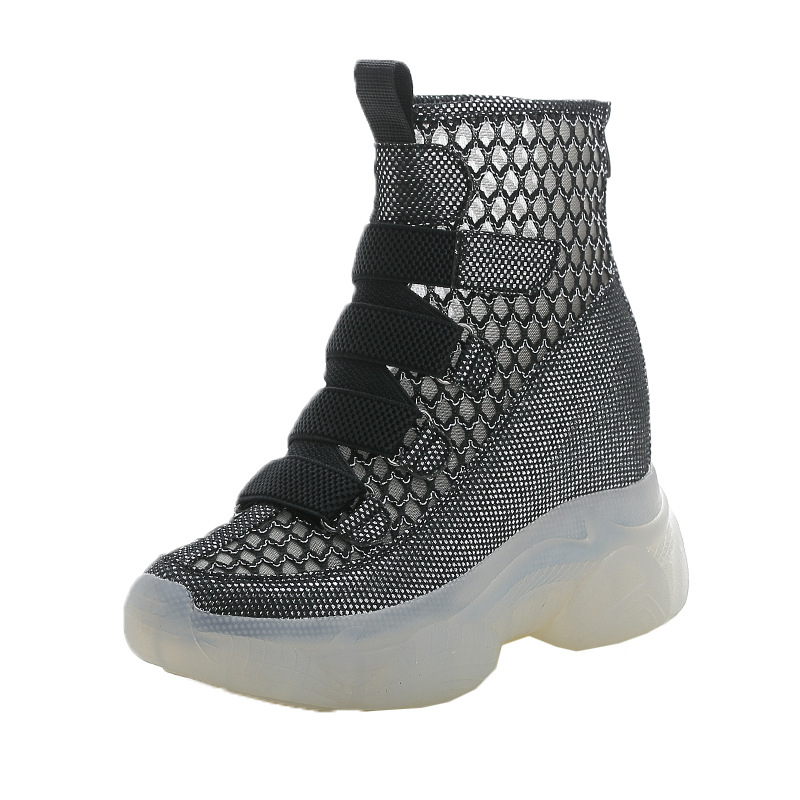 Ghete scurte pentru femei, talpă groasă, upper din plasă respirantă, creștere înălțime, stil primăvară-vară-toamnă 2026