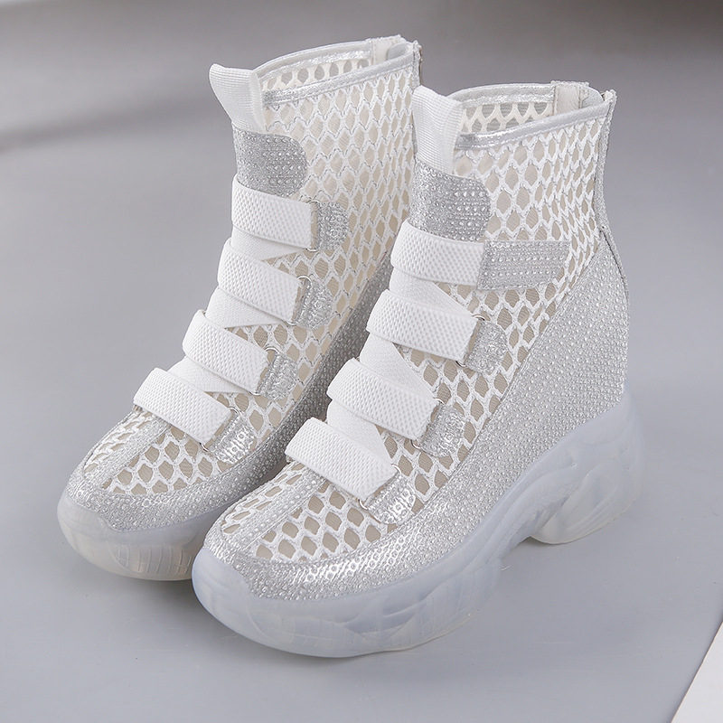 Ghete scurte pentru femei, talpă groasă, upper din plasă respirantă, creștere înălțime, stil primăvară-vară-toamnă 2026