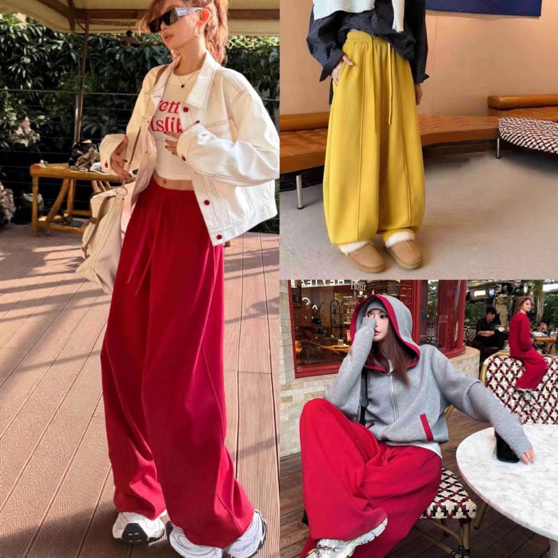 Ženske hlače s visokim strukom i vezanjem, fleece podstava, debele i široke, casual stil, zima 2025, korejsko-japanski ležerni stil