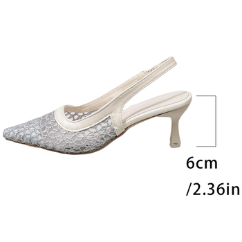 Дамски летни сандали с плетена ажурна горна част, затворен пръст и тънък ток, френски ретро стил, с открит гръб