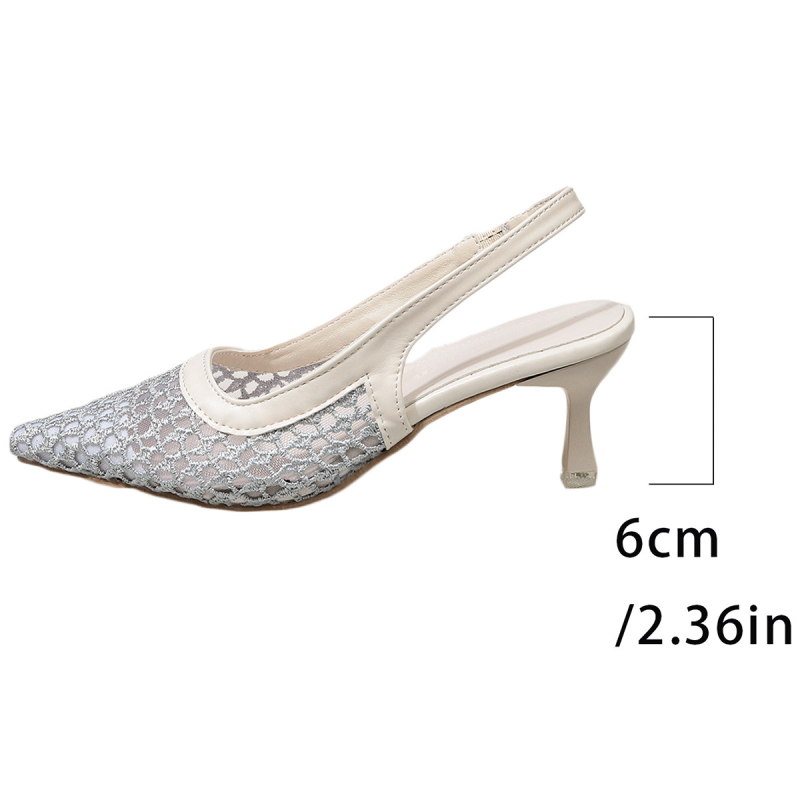 Дамски летни сандали с плетена ажурна горна част, затворен пръст и тънък ток, френски ретро стил, с открит гръб