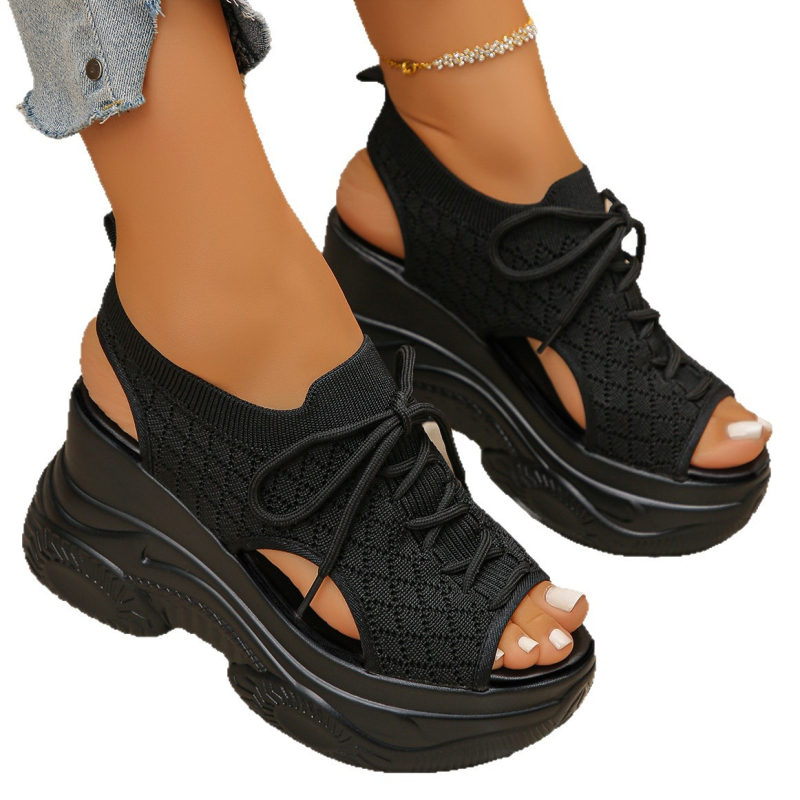 Дамски спортни сандали с дебела подметка, мрежеста горна част, кръгъл нос, клиновидна подметка, 2026 лято