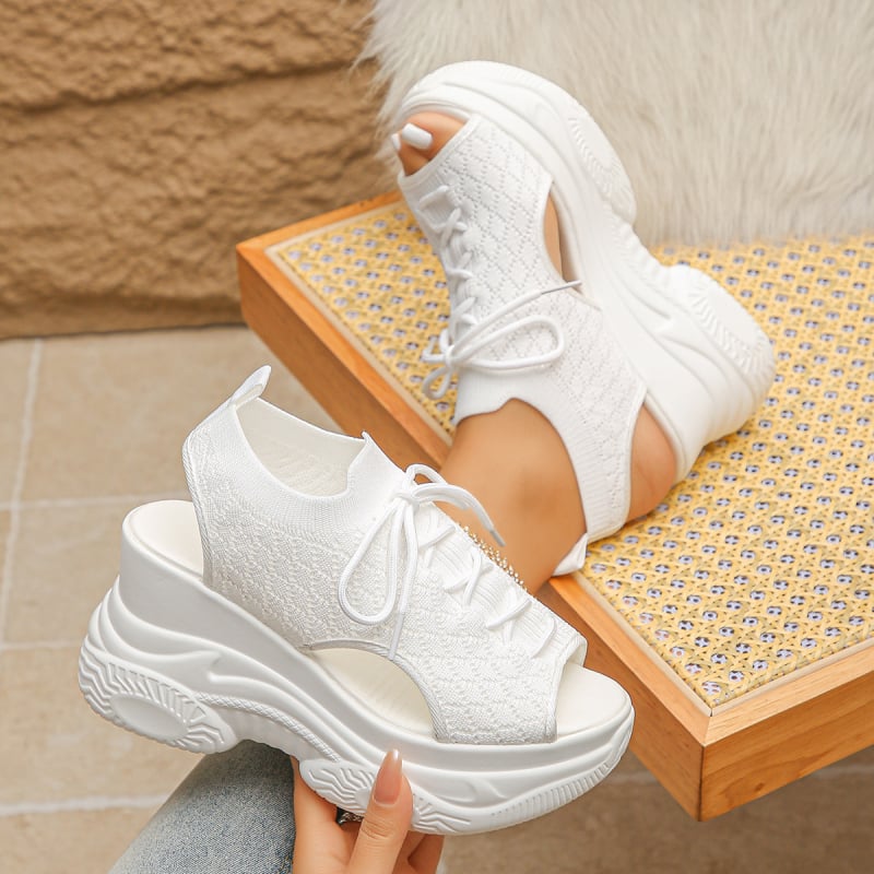 Дамски спортни сандали с дебела подметка, мрежеста горна част, кръгъл нос, клиновидна подметка, 2026 лято