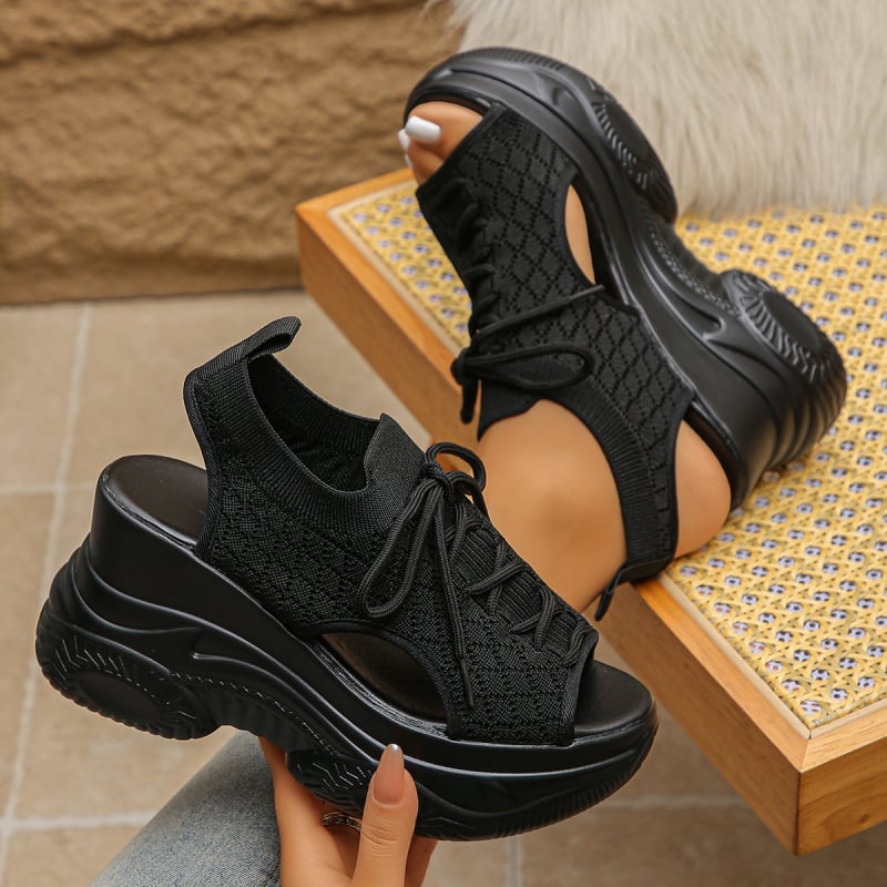 Дамски спортни сандали с дебела подметка, мрежеста горна част, кръгъл нос, клиновидна подметка, 2026 лято