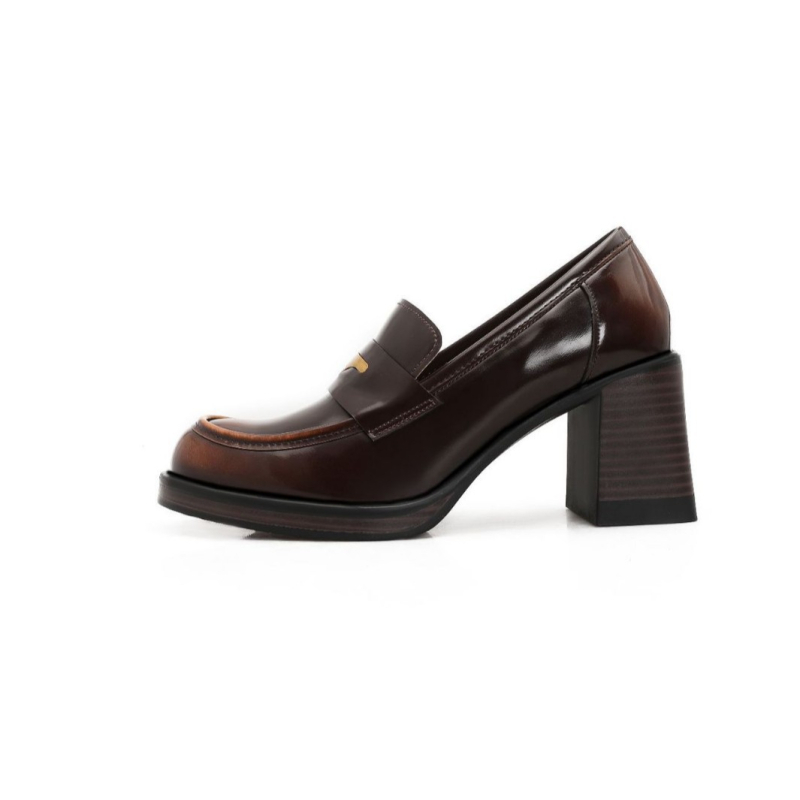 Verzija od prave kože, slip-on loaferice s okruglim vrhom i debelom petom, ženske loafers u britskom stilu