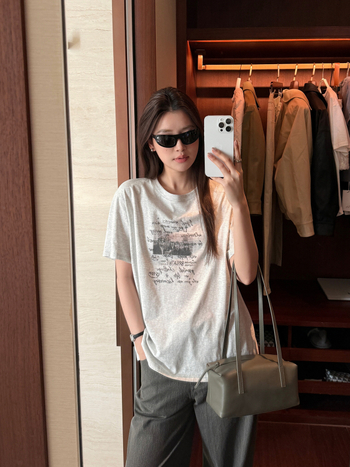 DT Etolie vintage betűnyomatú rövid ujjú felső nőknek, laza szabás, kerek nyakú, retro-casual stílus