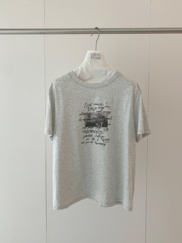 DT Etolie vintage betűnyomatú rövid ujjú felső nőknek, laza szabás, kerek nyakú, retro-casual stílus