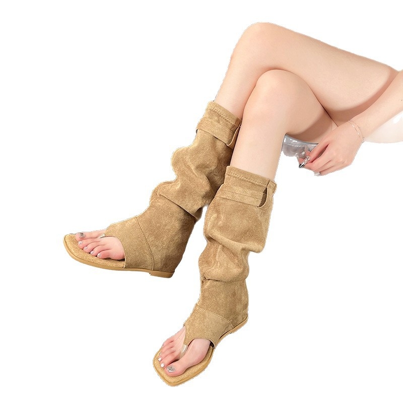 Sandale cu cristale pe bretele, deget deschis, cataramă, talpă plată din cauciuc, aerate