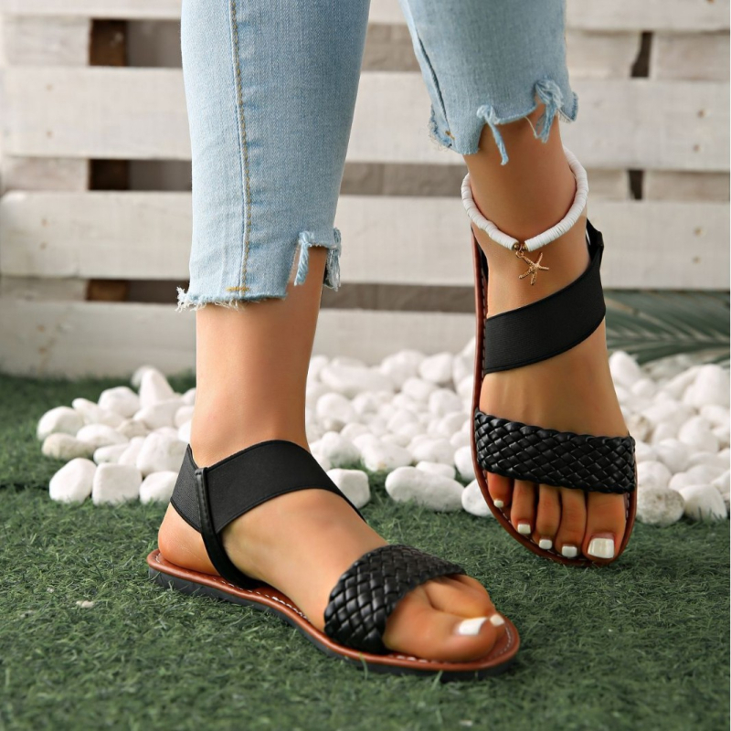 Sandale romane pentru femei, mărime mare, vară 2024, curele țesute, respirante, talpă din cauciuc, cu curea de gleznă elastică