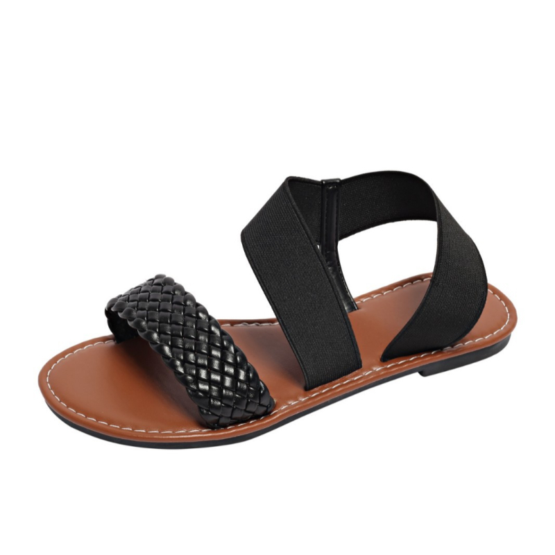 Sandale romane pentru femei, mărime mare, vară 2024, curele țesute, respirante, talpă din cauciuc, cu curea de gleznă elastică