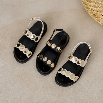 Дамски сандали с дебел под и една презрамка, летен стил, римски дизайн