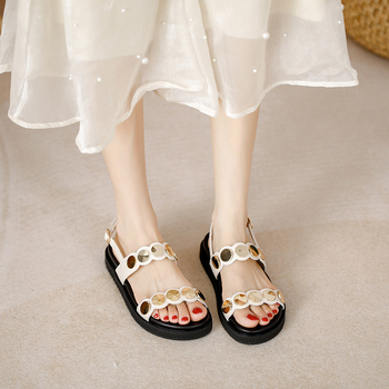 Дамски сандали с дебел под и една презрамка, летен стил, римски дизайн