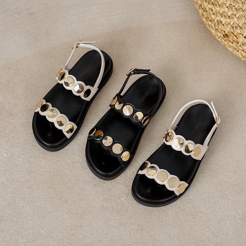 Дамски сандали с дебел под и една презрамка, летен стил, римски дизайн