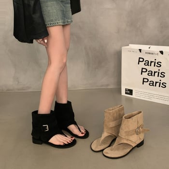 Дамски велурени сандали с открити пръсти, ретро стил