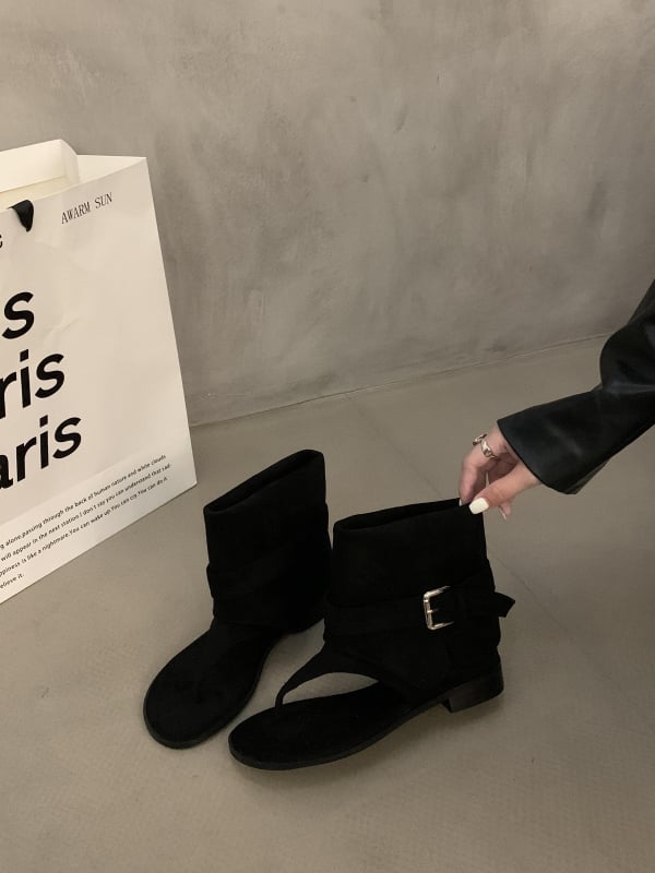 Дамски велурени сандали с открити пръсти, ретро стил