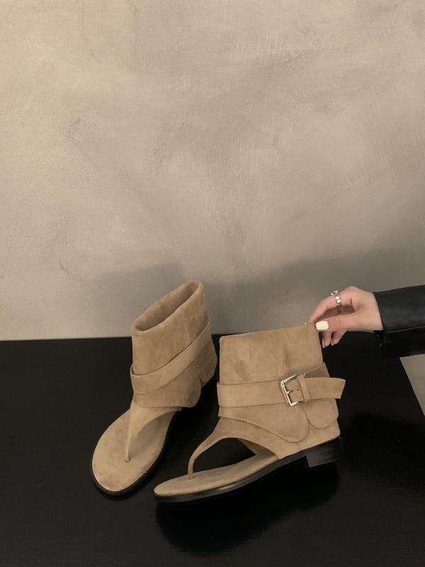 Дамски велурени сандали с открити пръсти, ретро стил