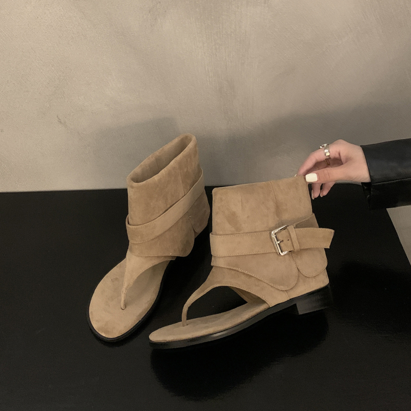 Дамски велурени сандали с открити пръсти, ретро стил