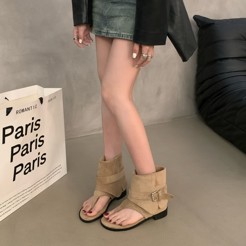 Дамски велурени сандали с открити пръсти, ретро стил