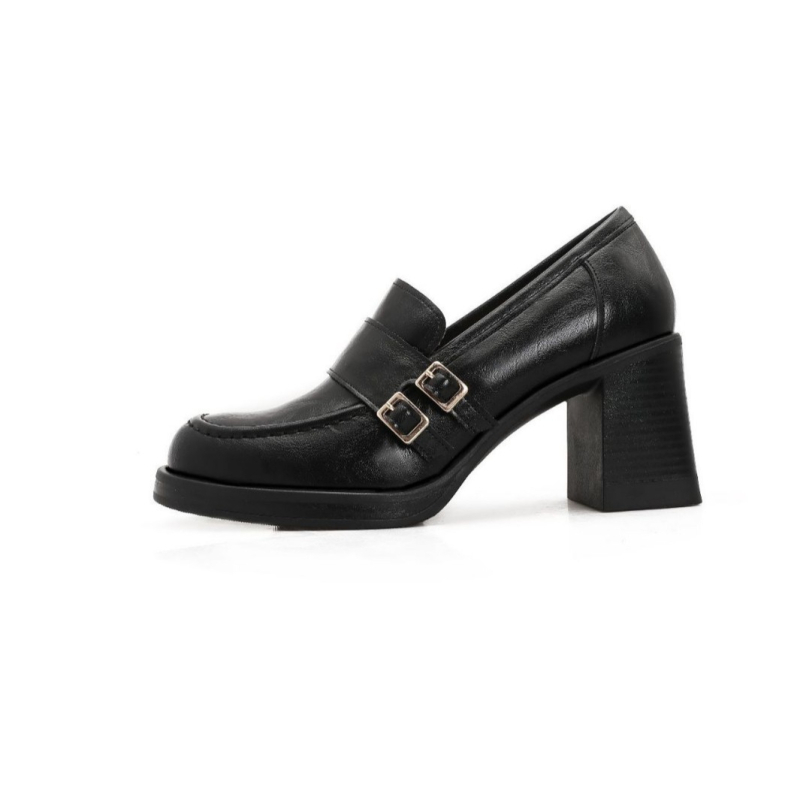 Ženske loaferice od prave kože, britanski stil, slip-on, retro, s 7 cm debelim potpeticama