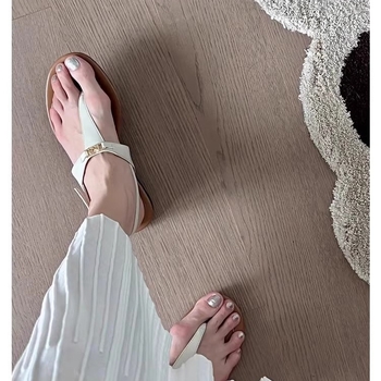Sandale romane pentru femei, curea între degete, talpă plată, aerate