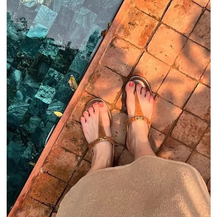 Sandale romane pentru femei, curea între degete, talpă plată, aerate