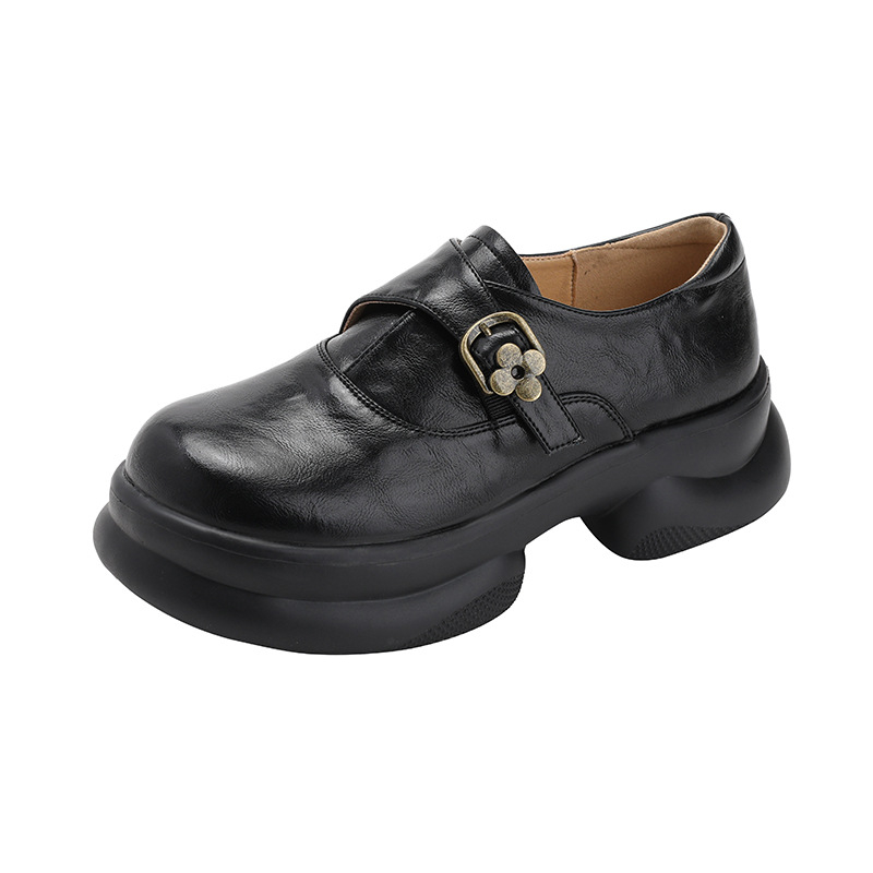 Smeđe ženske loafers na platformi s debelom potplatom, britanski stil, svakodnevna obuća