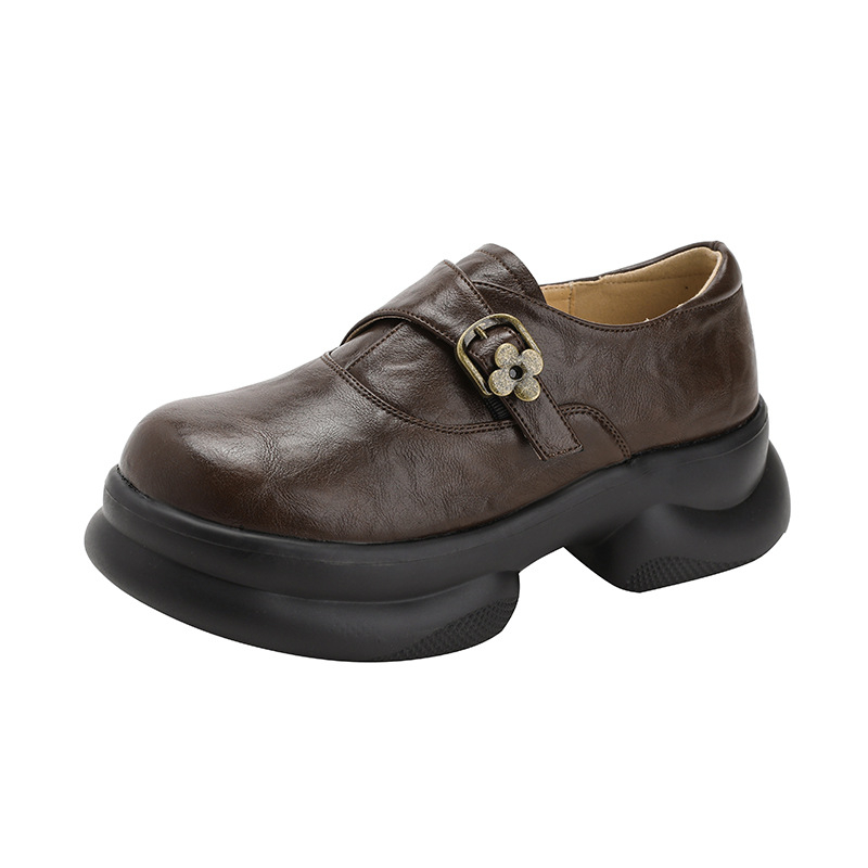 Smeđe ženske loafers na platformi s debelom potplatom, britanski stil, svakodnevna obuća
