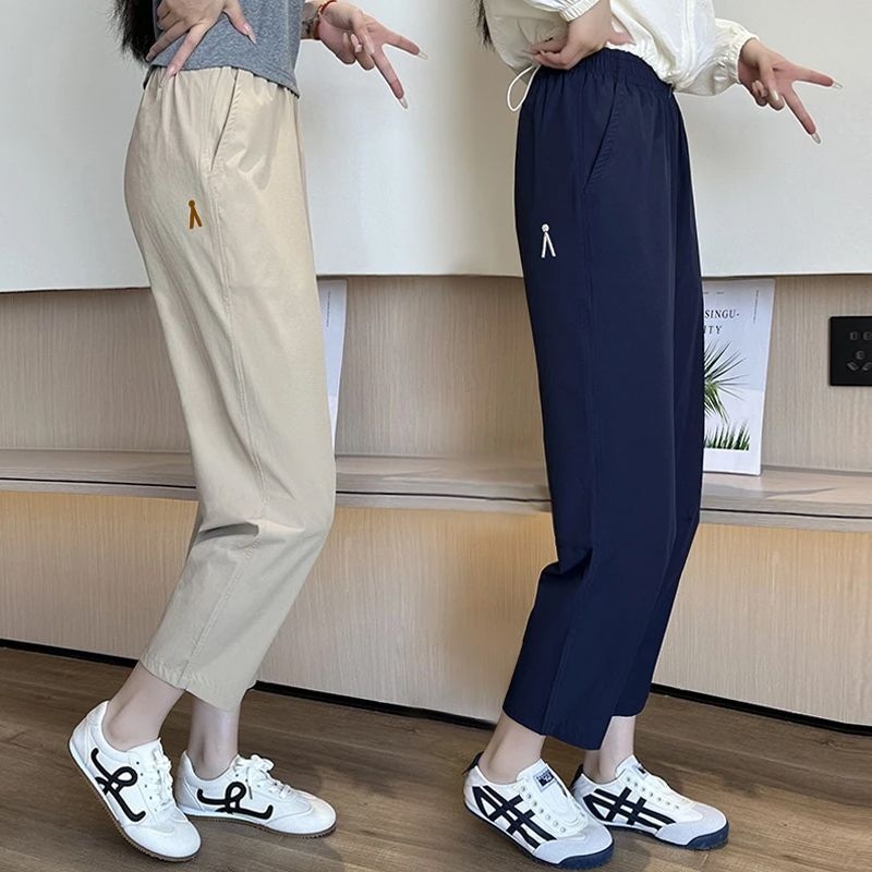 Ženske cropped harém hlače od ice silk, brzo sušenje, UV zaštita, udoban, casual ravni kroj, duljina 9/10