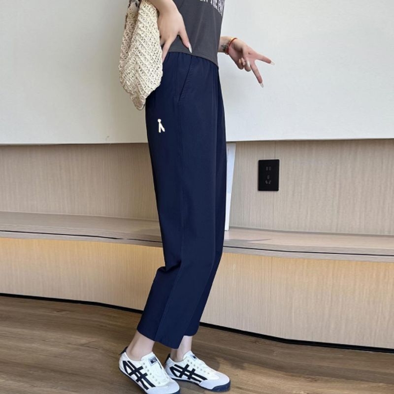 Ženske cropped harém hlače od ice silk, brzo sušenje, UV zaštita, udoban, casual ravni kroj, duljina 9/10