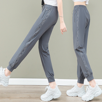 Ženske sportske hlače od Ice Silk, brzo sušeće, visoka elastičnost, ljetni casual stil, s vezanjem u struku i elastičnim pojasom, glatka slim-fit linija.