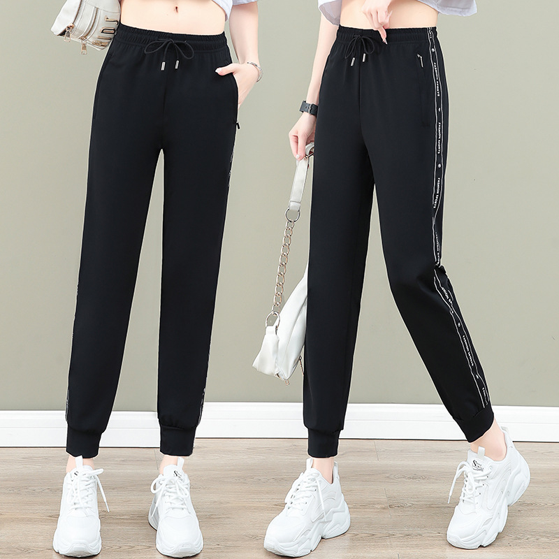 Ženske sportske hlače od Ice Silk, brzo sušeće, visoka elastičnost, ljetni casual stil, s vezanjem u struku i elastičnim pojasom, glatka slim-fit linija.