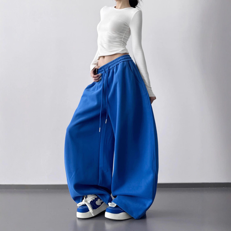 Ženske hlače Klein Blue s širokim krojem, visokim strukom, duge, casual, jesen/zima 2025