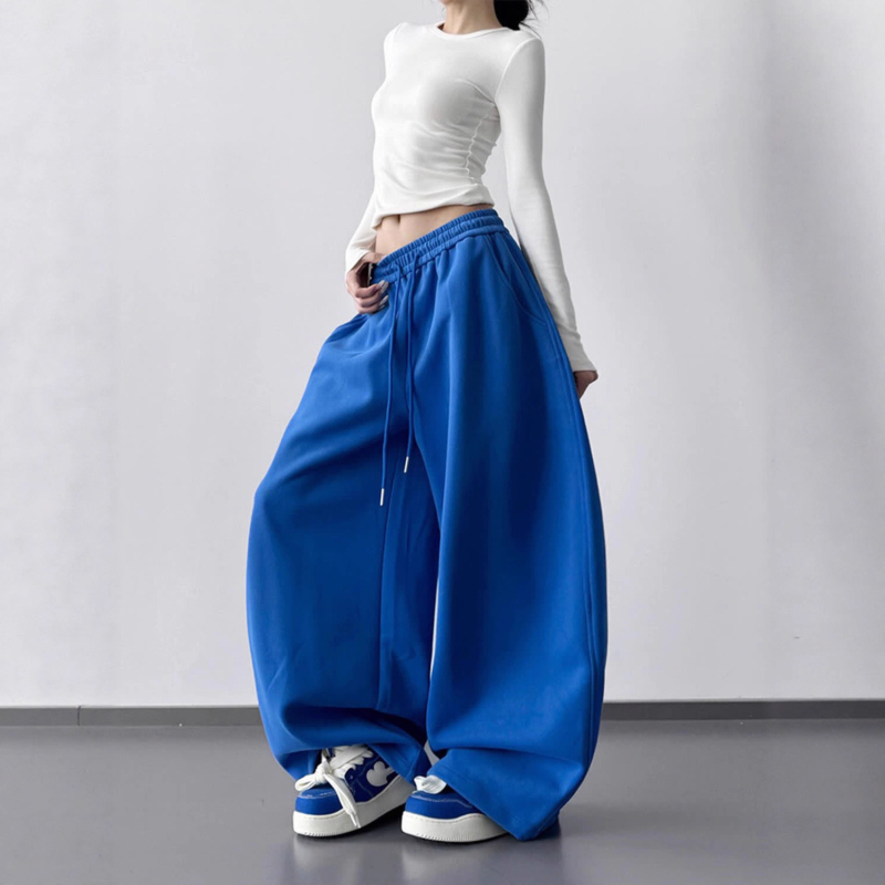 Ženske hlače Klein Blue s širokim krojem, visokim strukom, duge, casual, jesen/zima 2025