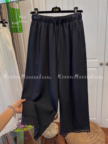 Plus-size ženske hlače, cropped dužine, čipkast uzorak s prorezima, elastični pojas sa vezicom, ležernog kroja, lagano ljeto