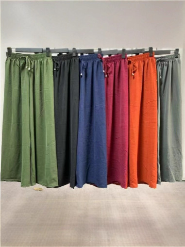 Ljetne hlače visokog struka, opuštenog kroja, plus veličina, jednobojne boje, elastični pojas, široke nogavice, culotte stil