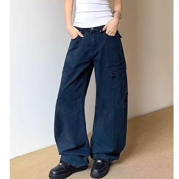 Ženske hlače u američkom stilu uličnog izričaja s velikim džepovima, širokog kroja, plisirane, casual hip-hop isprane, dugačke