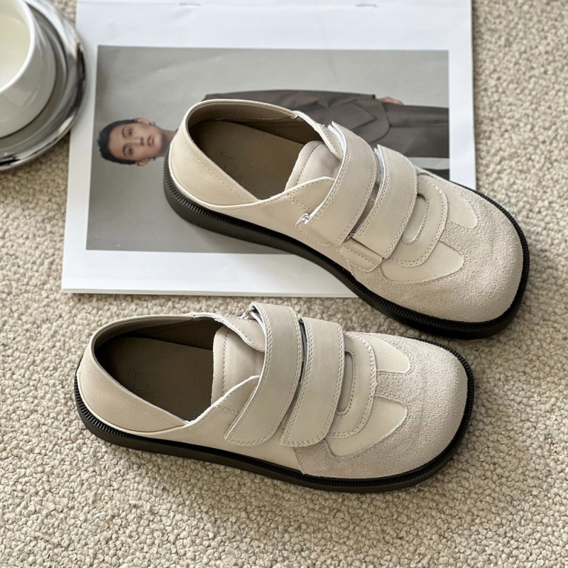 Ženske tenisice od nubuk kože – Forrest Gump stil, retro, niski gornji dio, zaobljeni vrh, jesenska 2023, meka koža, Velcro zatvarač, gumeni potplat