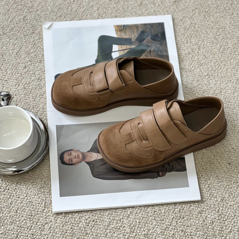 Ženske tenisice od nubuk kože – Forrest Gump stil, retro, niski gornji dio, zaobljeni vrh, jesenska 2023, meka koža, Velcro zatvarač, gumeni potplat