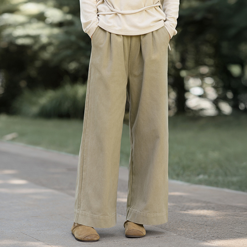 Ženske hlače od pamuka s pranjem, ravnog kroja, visokim strukom, jednobojne, jesen-zima 2025