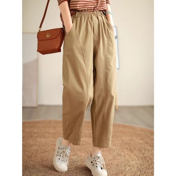 Ženske hlače harém u Hong Kong chic retro casual stila, za jesen-zimu, s flisom u unutrašnjosti, širokog kroja, naglašavaju struk i vizualno vitkiju siluetu, velike veličine, duljina do gležnja