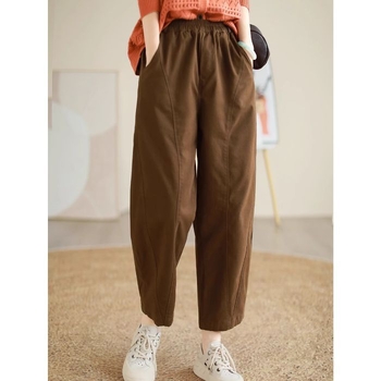 Ženske hlače harém u Hong Kong chic retro casual stila, za jesen-zimu, s flisom u unutrašnjosti, širokog kroja, naglašavaju struk i vizualno vitkiju siluetu, velike veličine, duljina do gležnja