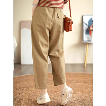 Ženske hlače harém u Hong Kong chic retro casual stila, za jesen-zimu, s flisom u unutrašnjosti, širokog kroja, naglašavaju struk i vizualno vitkiju siluetu, velike veličine, duljina do gležnja