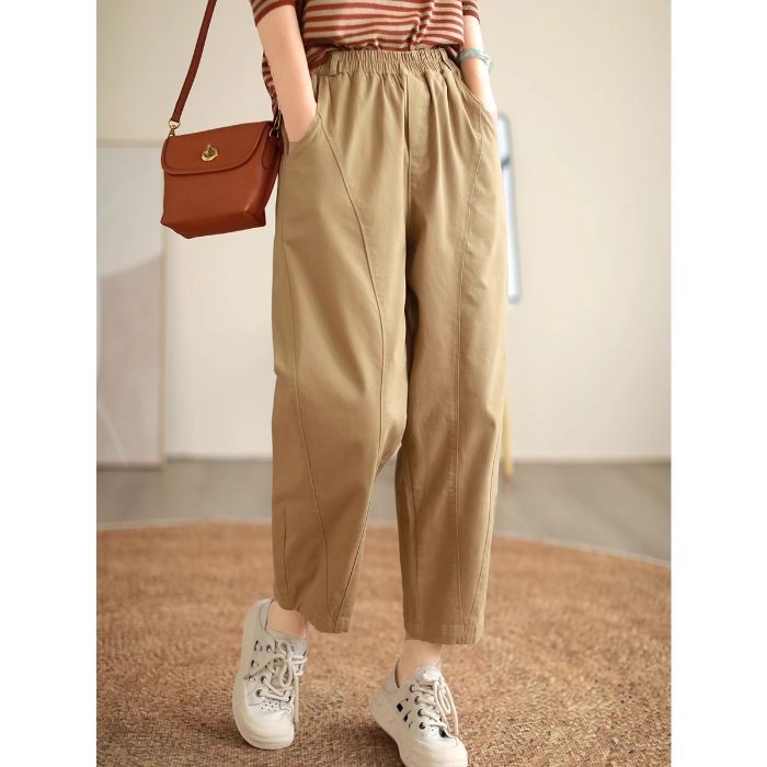 Ženske hlače harém u Hong Kong chic retro casual stila, za jesen-zimu, s flisom u unutrašnjosti, širokog kroja, naglašavaju struk i vizualno vitkiju siluetu, velike veličine, duljina do gležnja