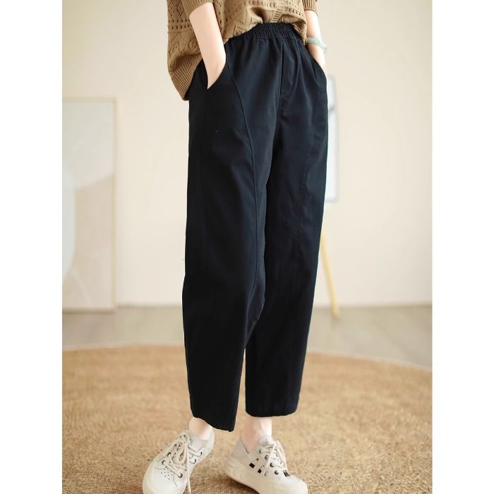 Ženske hlače harém u Hong Kong chic retro casual stila, za jesen-zimu, s flisom u unutrašnjosti, širokog kroja, naglašavaju struk i vizualno vitkiju siluetu, velike veličine, duljina do gležnja