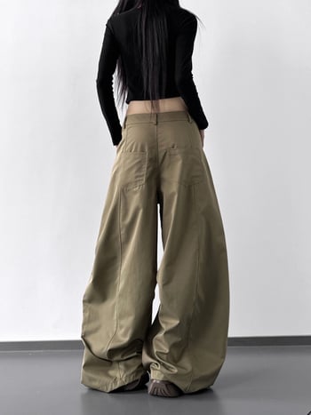 Ženske casual hlače za jesen, visok pojas, opušten kroj, široke nogavice, duge, stil sablje