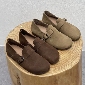 Γυναικεία παπούτσια σε στυλ Birkenstock για άνοιξη και φθινόπωρο, με κλειστό άκρο, δερμάτινα με μαλακή σόλα, καθημερινά και ευέλικτα, έμπνευση από κολλέγιο και δάσος