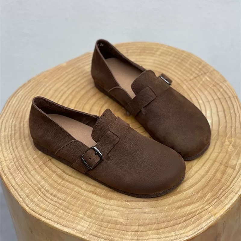 Γυναικεία παπούτσια σε στυλ Birkenstock για άνοιξη και φθινόπωρο, με κλειστό άκρο, δερμάτινα με μαλακή σόλα, καθημερινά και ευέλικτα, έμπνευση από κολλέγιο και δάσος
