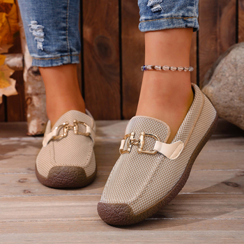 Ugodne ženske loaferice s metalnim lancem, gornji dio od mrežaste tkanine, slip-on, ravna potplata, veličina 43
