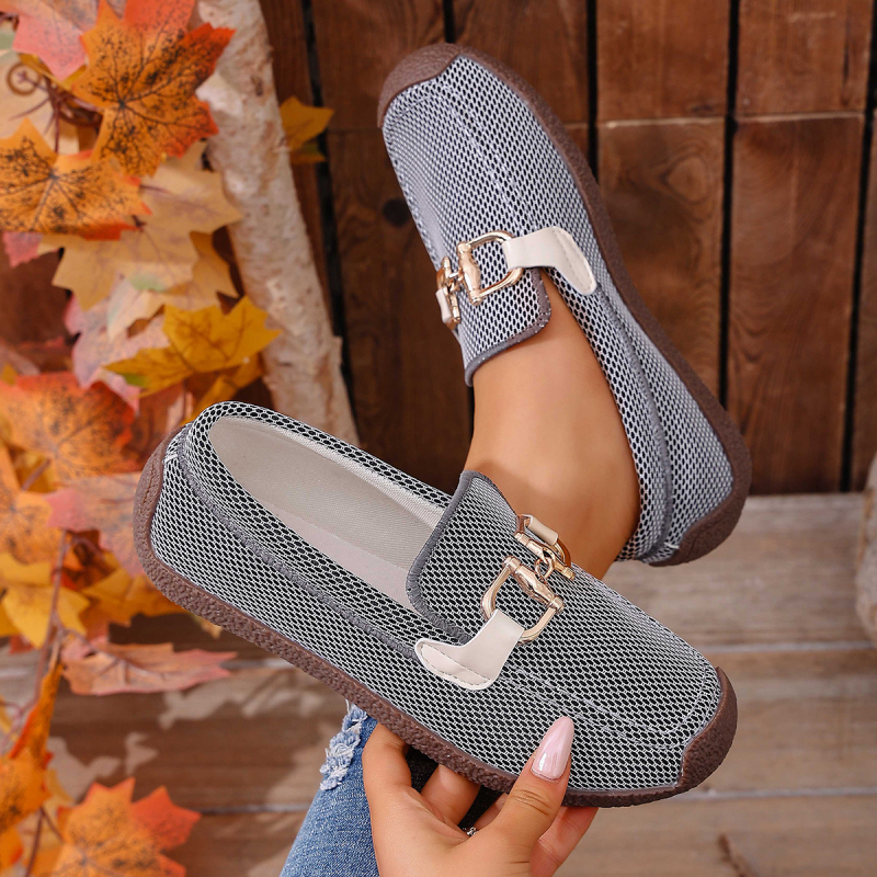 Ugodne ženske loaferice s metalnim lancem, gornji dio od mrežaste tkanine, slip-on, ravna potplata, veličina 43